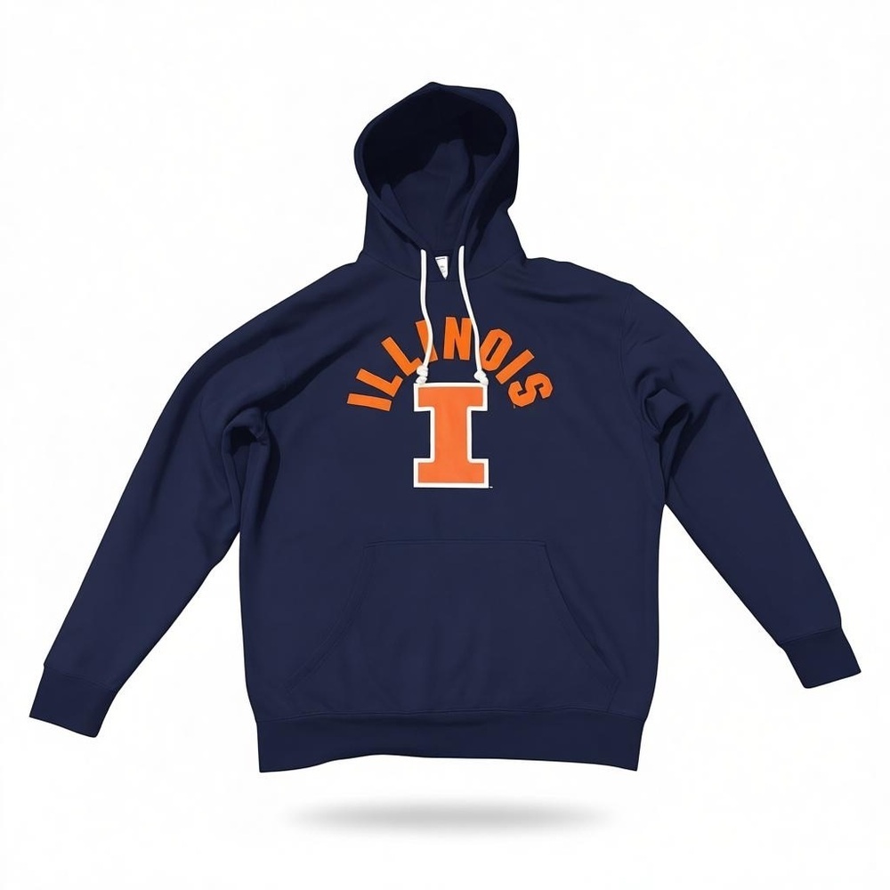 Champion Large Illinois Fighting Illini Navy Orange Pullover Hoodie Gameday Fall